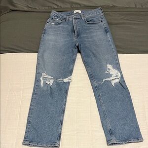 Agolde Womens Light Blue Ripped Jeans